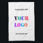 Custom Company Logo Text Business Kitchen Towel<br><div class="desc">Custom Colours and Font - Kitchen Towels with Your Company Logo and Text Promotional Business Personalised Kitchen Towel - Add Your Logo - Image or Photo - QR Code / Text - Contact Information - E-mail or Website / Phone / More - Resize and move or remove / add elements...</div>