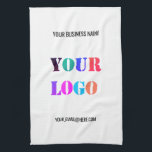 Custom Company Logo Text Business Kitchen Towel<br><div class="desc">Custom Colours and Font - Kitchen Towels with Your Company Logo and Text Promotional Business Personalised Kitchen Towel - Add Your Logo - Image or Photo - QR Code / Text - Contact Information - E-mail or Website / Phone / More - Resize and move or remove / add elements...</div>