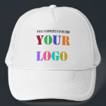 Custom Company Logo Text Business Trucker Hat<br><div class="desc">Personalised Hat with Custom Logo and Text Promotional Business Trucker Hats / Gift - Add Your Company Logo / Image - Photo or QR Code / and Website or Name - Custom Text / Information - Resize and move elements with Customisation tool. Choose fonts / size / colour ! Please...</div>