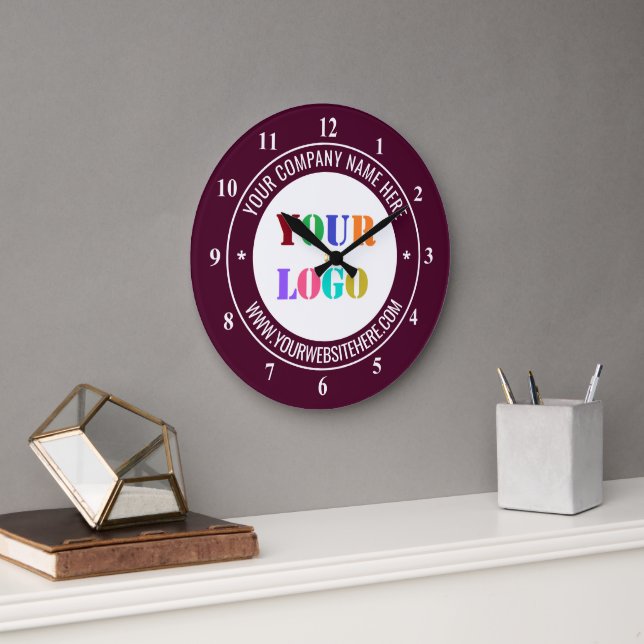 Custom Company Logo Text Name Business Clock (Office)