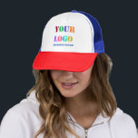 Custom Company Logo Text Promotional Business Hat<br><div class="desc">Custom Colours and Fonts - Desig Your Own Personalised Hats with Your Company Logo and Text Promotional Business Trucker Hat / Baseball Caps / Gift - Add Your Logo / Image or QR Code - Photo / and Website or Name / Information / Custom Text / More - Resize and...</div>