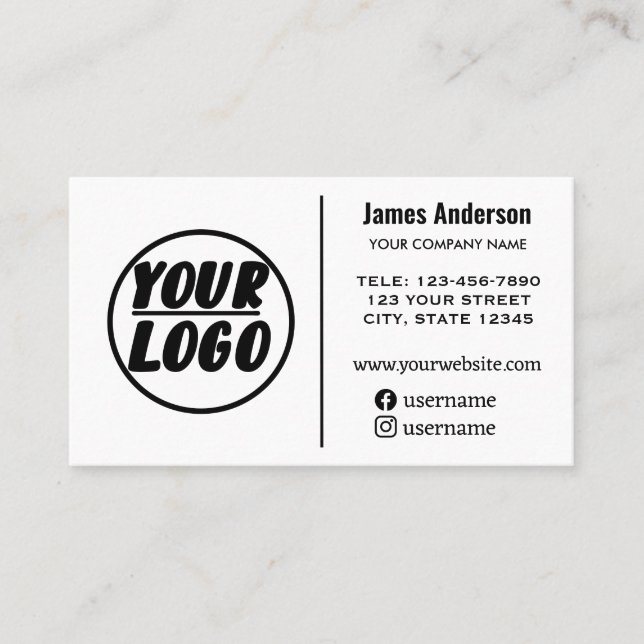 custom company Logo | white minimal Professional  Business Card (Front)