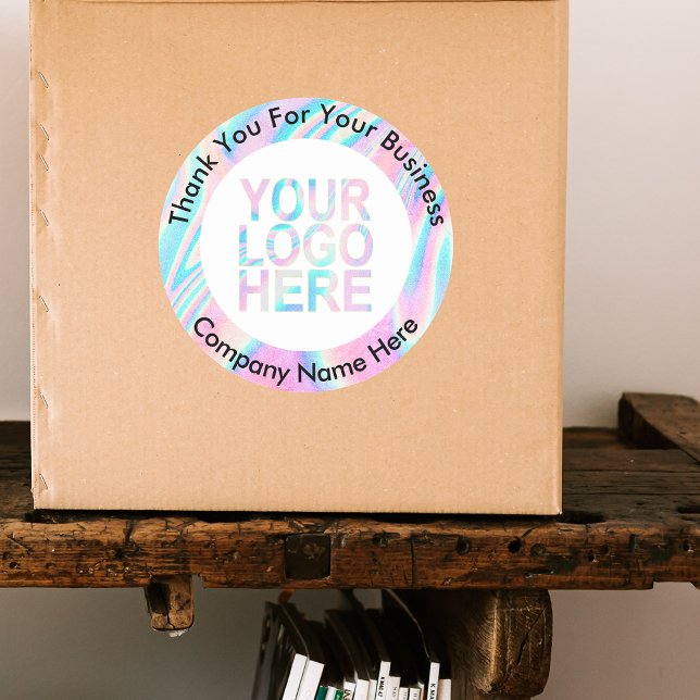 Custom Company Logo With Text Holographic Abstract Classic Round Sticker (Creator Uploaded)