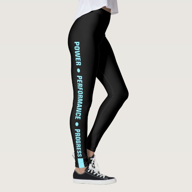 Custom Company Motto Electric-Blue on Black Leggings (Right)