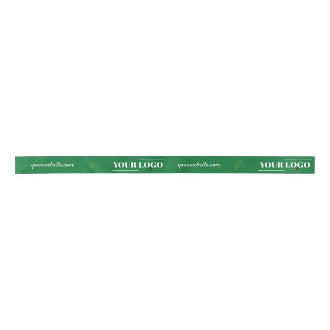 Custom Company My Logo and Website Christmas Green Satin Ribbon (Front)