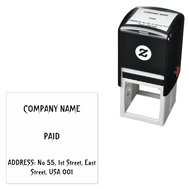 Custom Company Name Address PAID Printed Black ink Self-inking Stamp (In Situ)