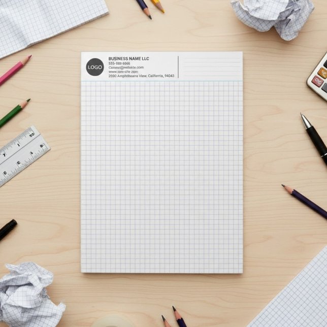 Custom Company Name & Logo, Minimalist Graph Paper Notepad (custom company logo notepad, graph paper for architects)
