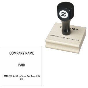 Custom Company Name PAID and Address Text blue ink Rubber Stamp