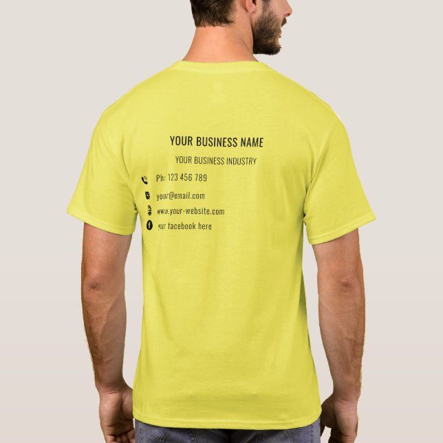 Custom Company Name Text Info Business T-Shirt (Back)