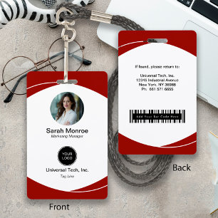 Custom Company Photo Logo Bar Code Security ID Red Badge