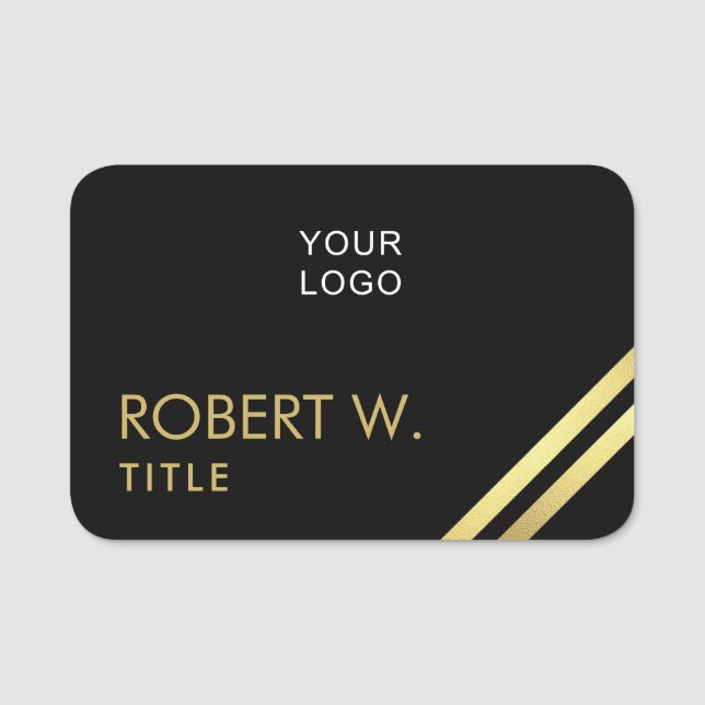 Custom Company Professional Logo Black Gold  Name Tag (Front)