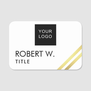 Custom Company Professional Logo White Gold Name Tag