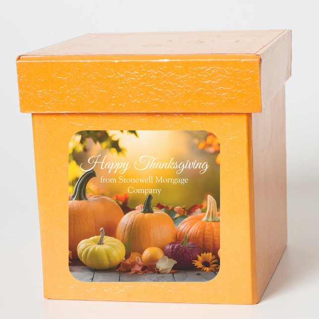 Custom Company Thanksgiving Marketing Pumpkin Square Sticker (Creator Uploaded)
