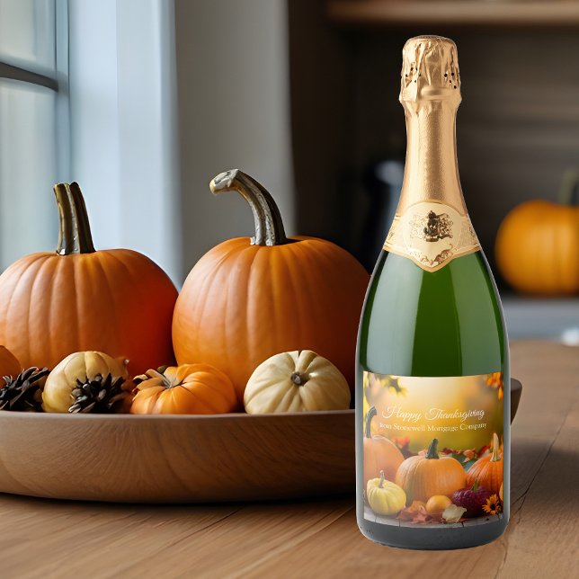 Custom Company Thanksgiving Pumpkin Party Sparkling Wine Label (Creator Uploaded)