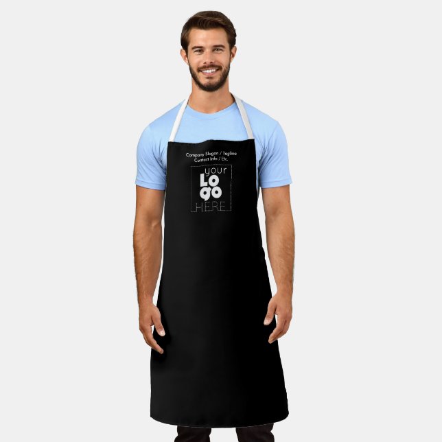 Custom Company White Logo on Black Staff Uniform Apron (Worn)