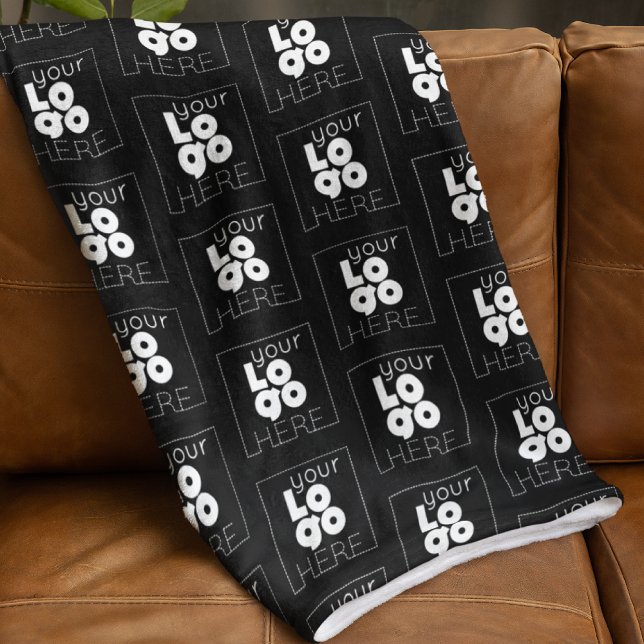 Custom Company White Logo Pattern on Black Fleece Blanket (Creator Uploaded)