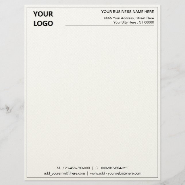 Custom Compny Logo Name Info Letterhead Template (Front)