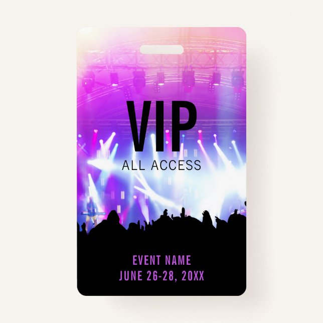 Custom Concert VIP All Access Pass ID Badge (Front)