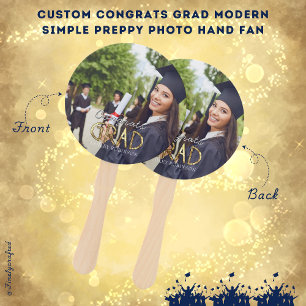 Custom Congrats Grad Modern Simple Preppy Photo Hand Fan