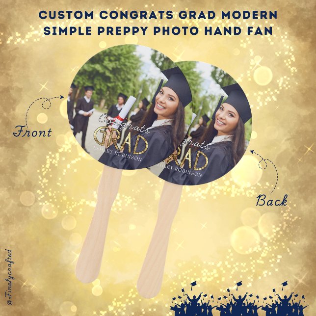 Custom Congrats Grad Modern Simple Preppy Photo Hand Fan (Creator Uploaded)