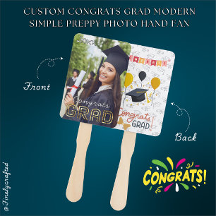 Custom Congrats Grad Modern Simple Preppy Photo Hand Fan