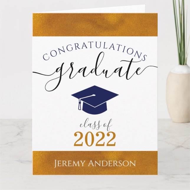 Custom Congrats Graduate Name & Year Navy/Gold Card (Front)