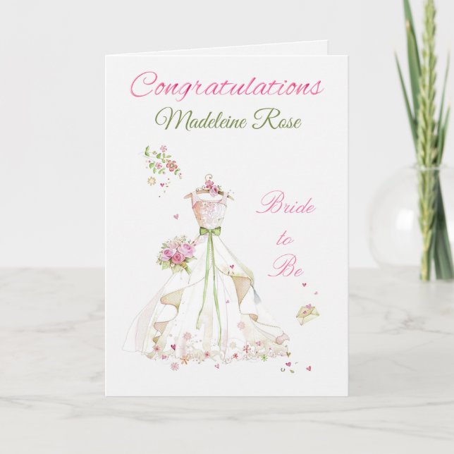 Custom Congratulations Blushing  Bride to Be Card (Front)