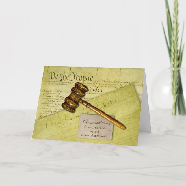 Custom Congratulations, Law Theme, Gavel Documents Card (Front)
