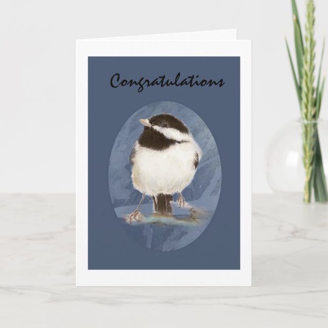 Custom Congratulations Watercolor Chickadee Bird Card (Front)