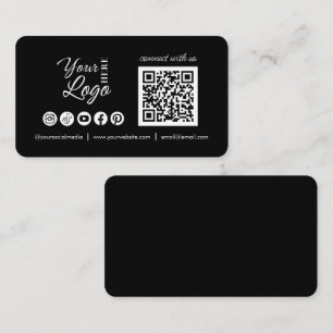 Custom Connect with us Social Media QR Code Black  Business Card