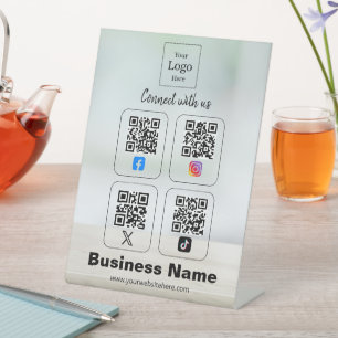 Custom Connect with us Social Media qr Pedestal Sign