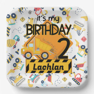 Custom construction 2nd birthday paper plate