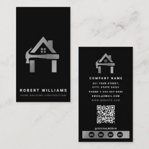 Custom Construction Black Silver Home Building Lux Business Card