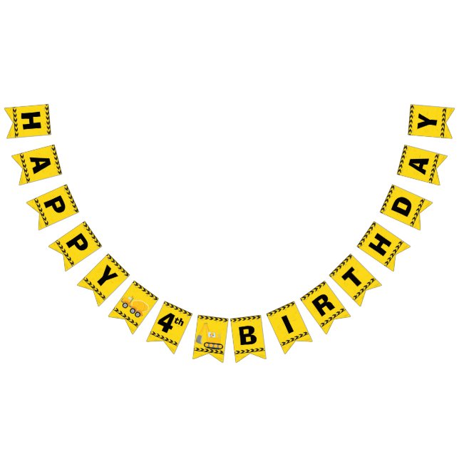 Custom Construction Boys 4th Birthday Party Yellow Bunting (All)