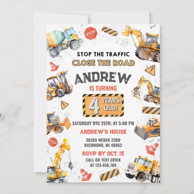 Custom Construction Dump Truck Birthday party Invitation (Front)