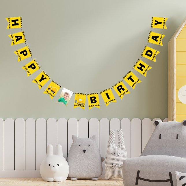 Custom Construction Kids Photo Boys Birthday Party Bunting (Creator Uploaded)