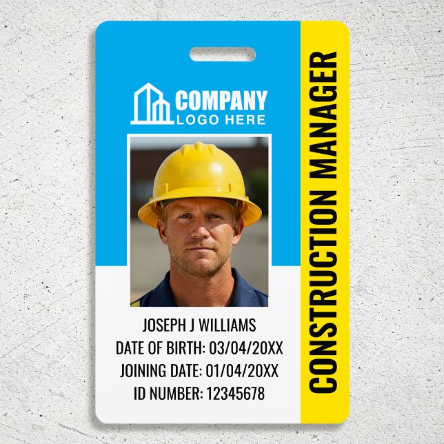 Custom Construction Site ID Logo QR Code Blue ID Badge (Creator Uploaded)