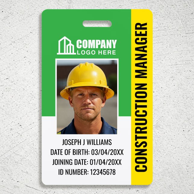 Custom Construction Site ID Logo QR Code Green ID Badge (Creator Uploaded)