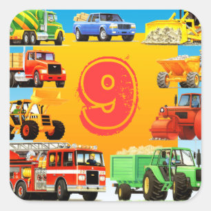 Custom Construction Truck 9th Birthday Party Square Sticker