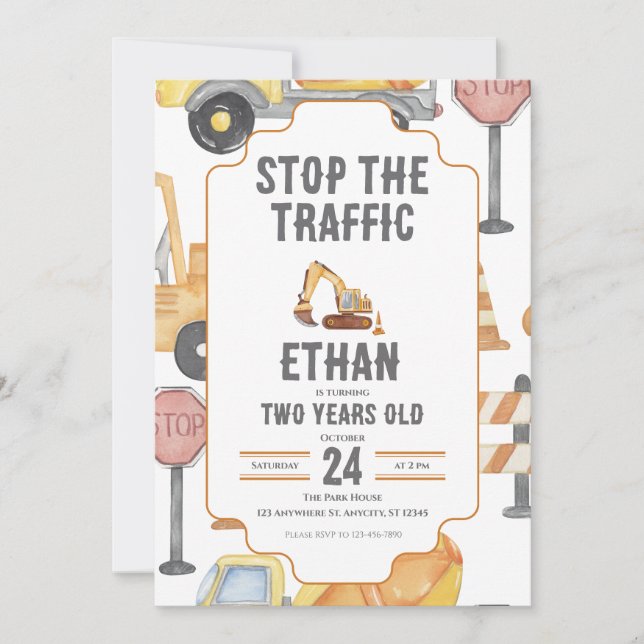 Custom Construction Truck Birthday Invitation Kids (Front)