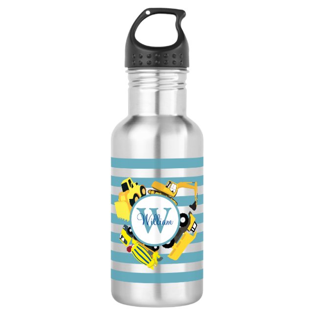 Custom Construction Trucks Blue Stripe 532 Ml Water Bottle (Front)