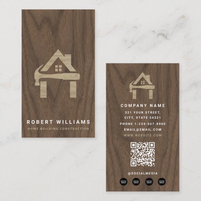 Custom Construction Wood Home Building Lux Business Card (Front/Back)