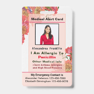 Custom Contact Card Medical Alert Emergency  ID Badge