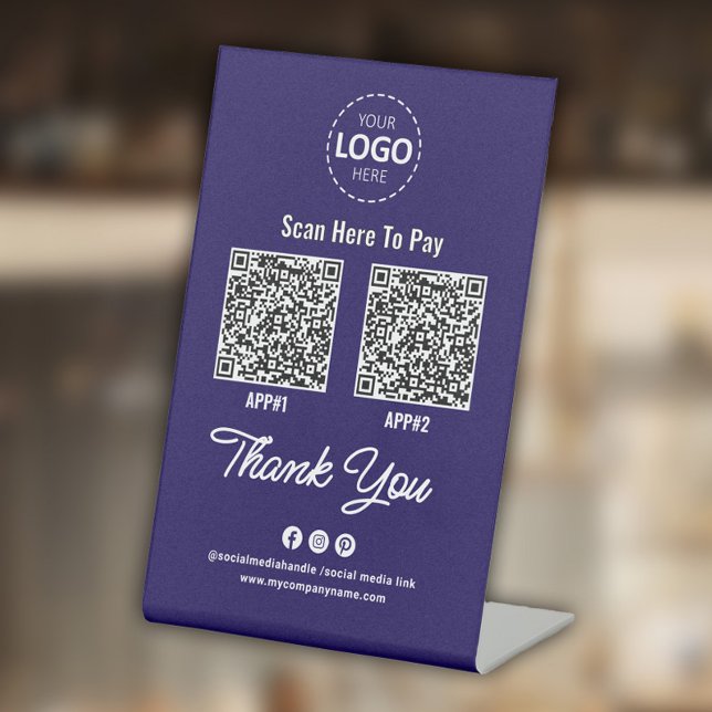 Custom Contactless Payment QR Code Blue Pedestal Sign (Creator Uploaded)