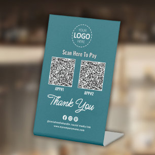 Custom Contactless Payment QR Code Teal Pedestal Sign