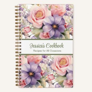 Custom Cookbook Pink Flowers Recipes Notebook