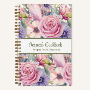 Custom Cookbook Pink Flowers Recipes Notebook