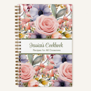 Custom Cookbook Pink Flowers Recipes Notebook