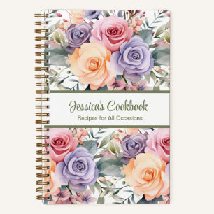 Custom Cookbook Pink Flowers Recipes Notebook