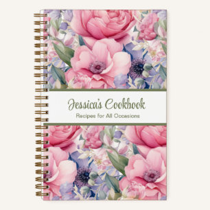 Custom Cookbook Pink Flowers Recipes Notebook